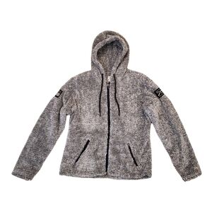 Grunt Style Women's Gray Fuzzy Sherpa Full Zip Hoodie Jacket‎ Large